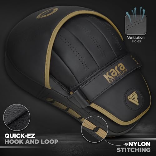 RDX Boxing Pads Curved Focus Mitts, Maya Hide Leather Kara Hook and jab Training Pads, Adjustable Strap Ventilated, MMA Muay Thai Kickboxing Coaching Martial Arts Punching Hand Target Strike Shield