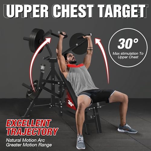 GMWD Chest Press Machine, 1250LBS Bench Press Machine with Independent Converging Arms, 7+5 Adjustable Incline Chest Press Machine for Home Gym, 30° Target Upper Chest, Black