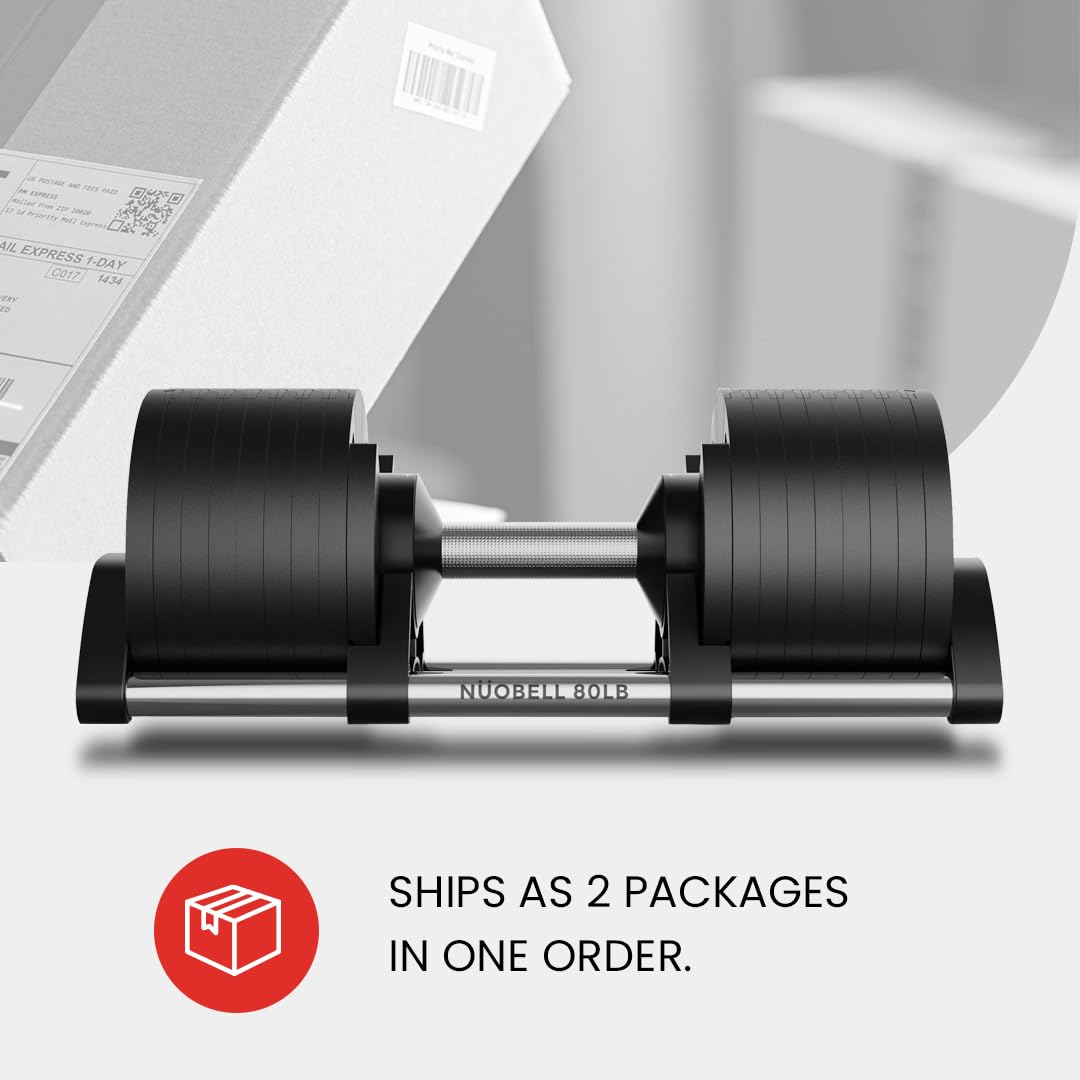 NUOBELL Adjustable Dumbbell Pair 5-80 lbs : the Adjustable Dumbbells and Free Weights You've Always Wanted for Home Gym, Weight Benches and Dumbbell Exercise. Ships as 2 Packages. (Ash)