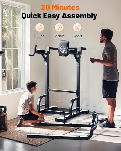 Sportsroyals Power Tower Dip Station Pull Up Bar for Home Gym Strength Training Workout Equipment Newer Version 450LBS.