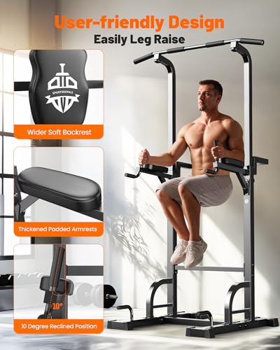 Sportsroyals Power Tower Dip Station Pull Up Bar for Home Gym Strength Training Workout Equipment Newer Version 450LBS.