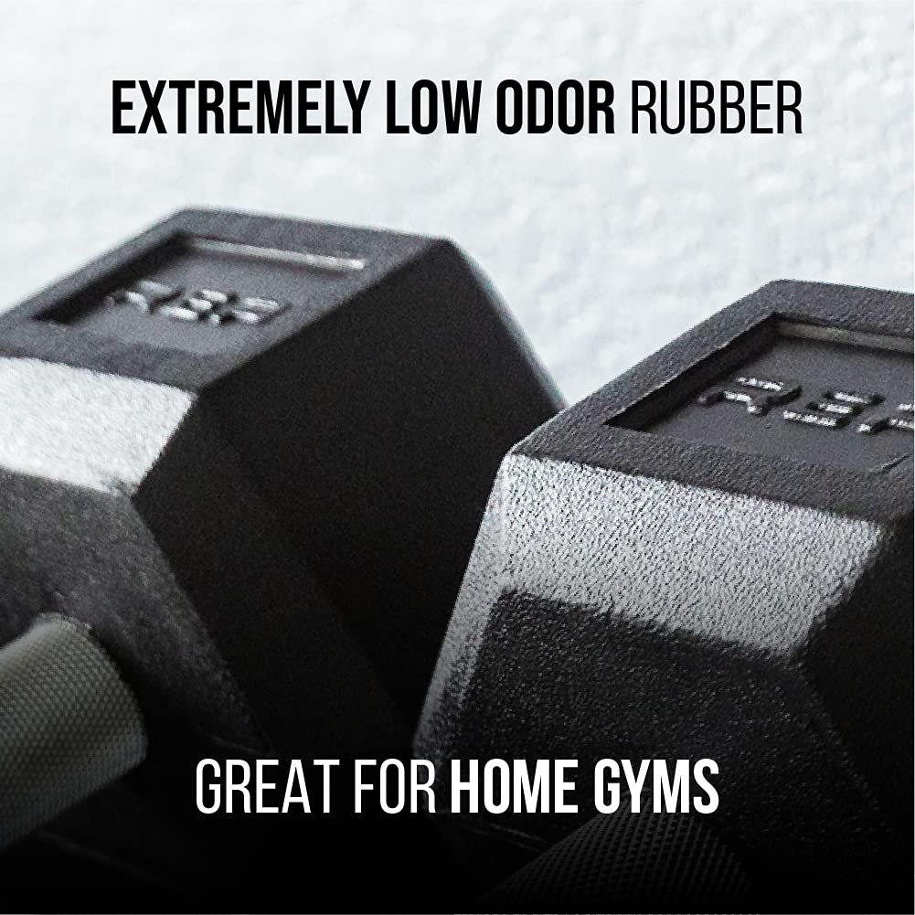 Rep 5-100 lb Rubber Hex Dumbbell Set with (2) 3-Tier Dumbbell Rack and Flat Bench FB-3000