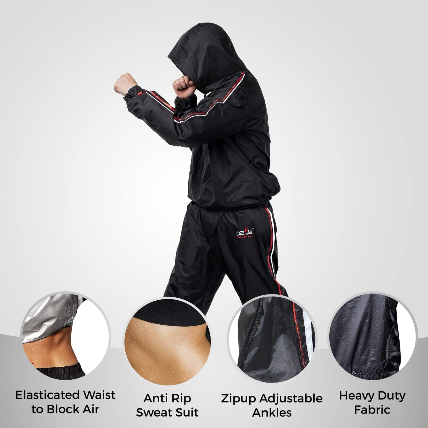 DEFY Heavy Duty Sweat Suit Sauna Exercise Gym Suit Fitness, Weight Loss, Anti-Rip, with Hood (6XL)