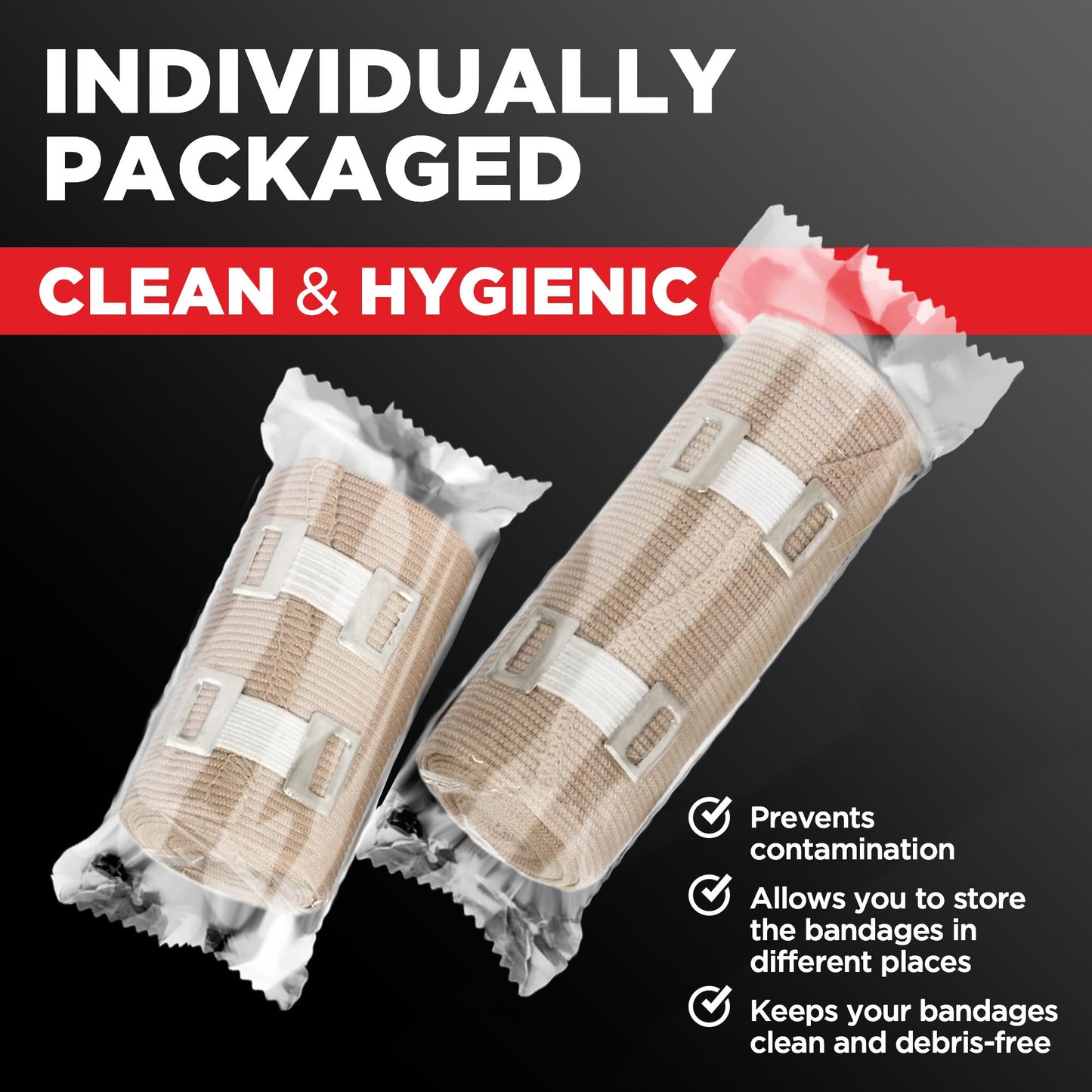 Premium Elastic Bandage Wrap – 4pk (2x3", 2x4") + 12 Extra Clips – Strong Compression Bandage Wrap - Wrist, Ankle, Foot, Knee Wrap