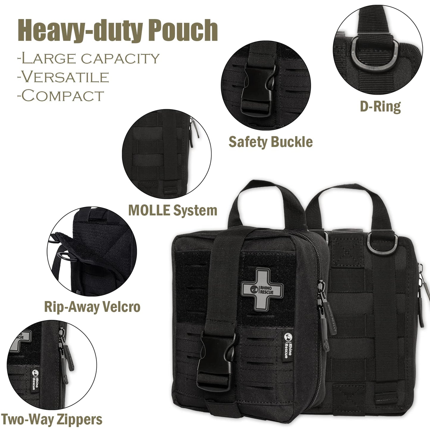 RHINO RESCUE IFAK Trauma First Aid Kit Molle Medical Pouch for Car Home Travel Hiking (Black)