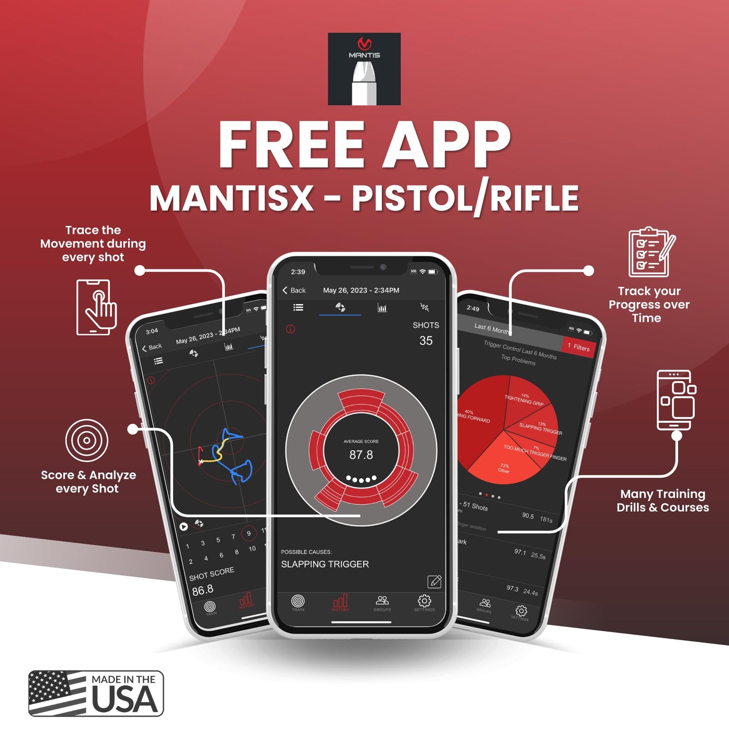 Mantis X3 Shooting Performance System - Real-time Tracking, Analysis, Diagnostics, and Coaching System for Firearm Training - MantisX