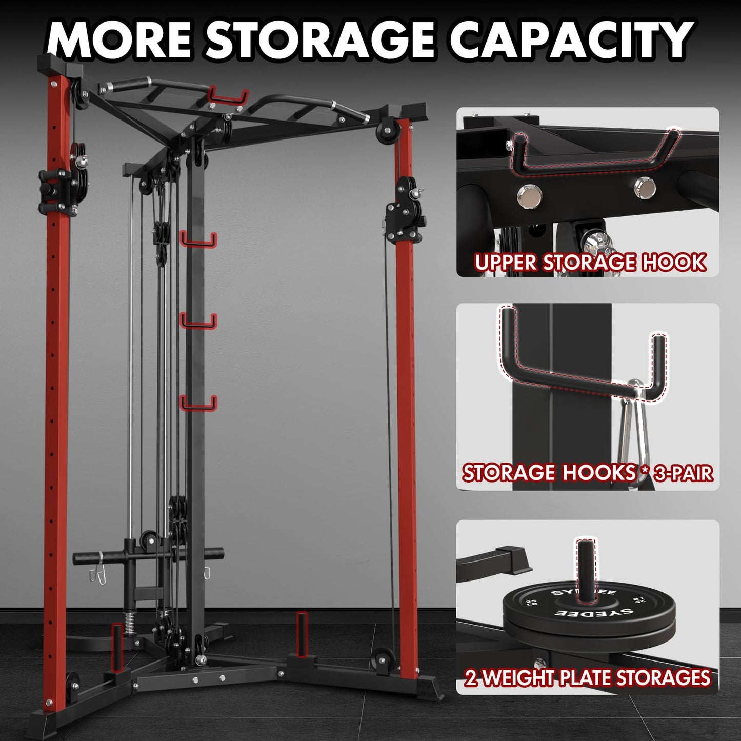 syedee Cable Crossover Machine, Functional Trainer with 17 Adjustable Positions, Home Gym Equipment with Pulley System, Cable Fly Machine and LAT Pulldown System Home Gym Red