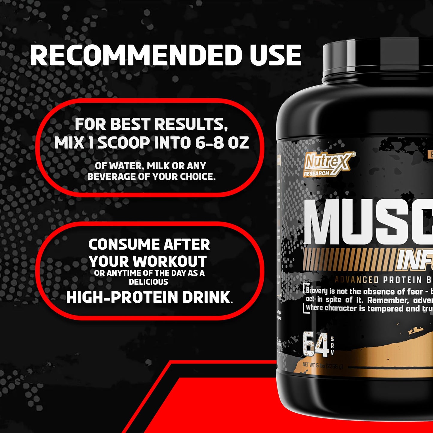 Nutrex Research Whey Protein Powder, Chocolate Muscle Infusion Whey Isolate w/EAA & Hi BCAA for Muscle Gain - 5 Pounds - Muscle Builder for Men & Women, Sports Nutrition, Delicious Taste & Texture
