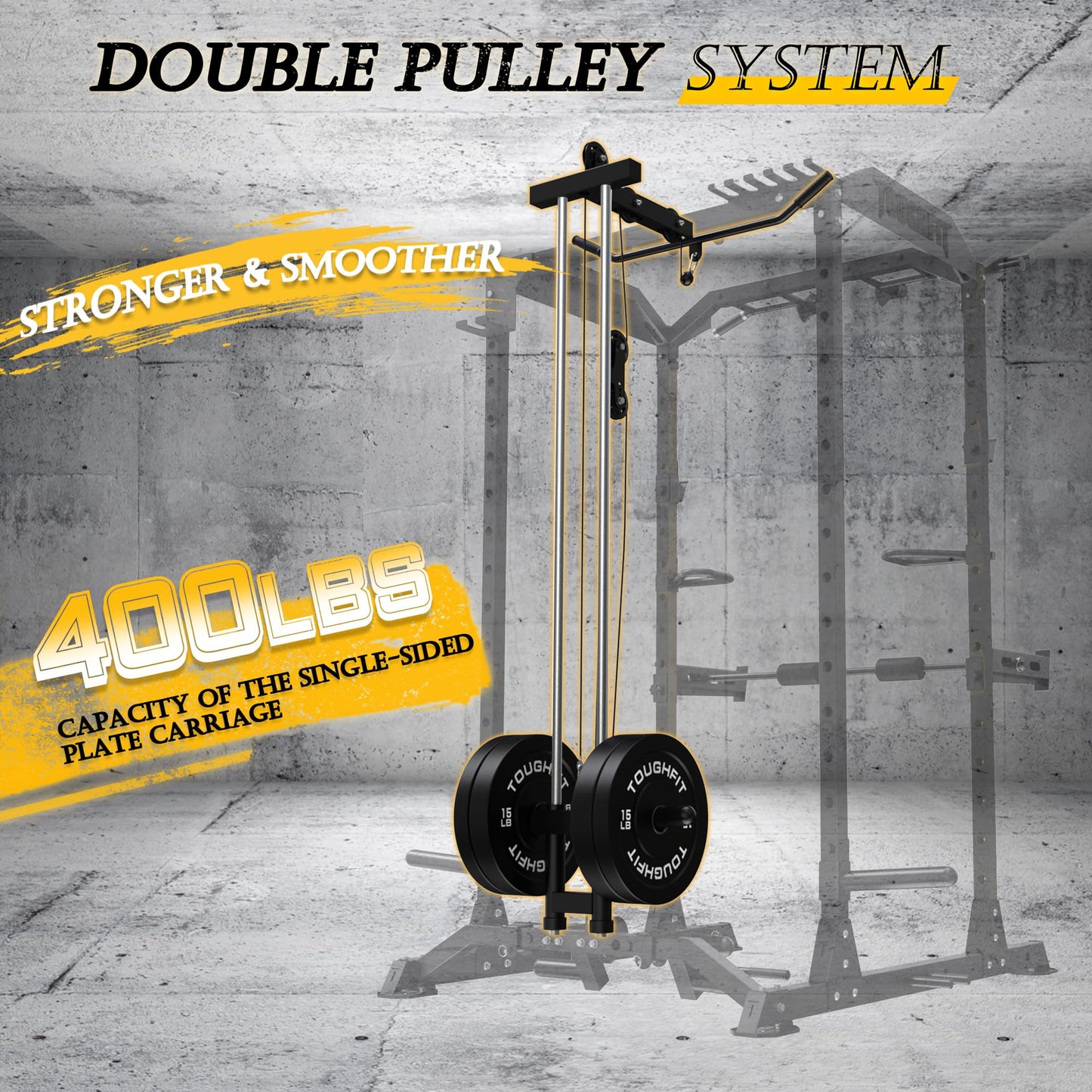 TOUGHFIT 2024 Upgraded T2 Power Cage Muti-Function Power Rack with LAT Pulldown System Squat Rack with Weights and Bar Set for Home Gym with Unique Training Attachment-T2BLK-O1200BP230