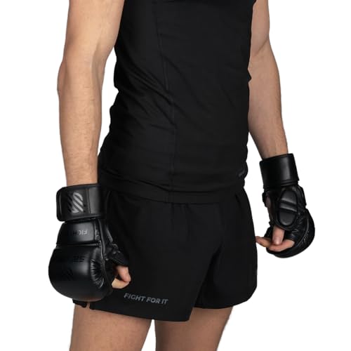 Sanabul Essential 7 oz MMA Gloves Men & Women | Gloves for Martial Arts Sparring & Training Gloves | Hybrid MMA Kick Boxing Gloves Men | Grappling Gloves (All Black, Large/X-Large)