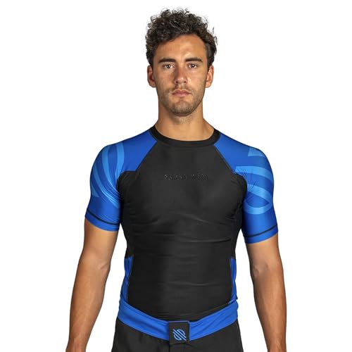 Sanabul Essentials Short Sleeve Compression Shirt for Men | Jiu Jitsu BJJ T Shirt (X-Small, Blue)