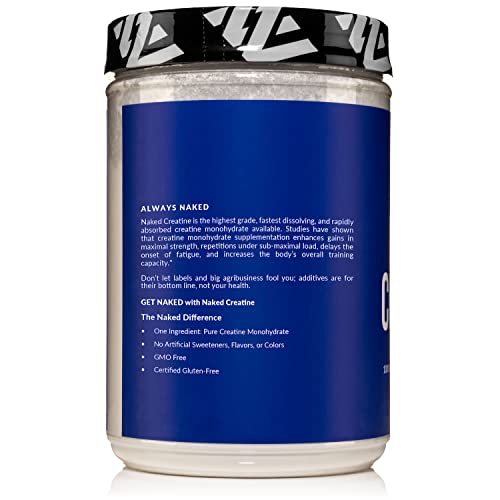 Pure Creatine Monohydrate – 200 Servings - 1,000 Grams, 2.2lb Bulk, Vegan, Non-GMO, Gluten Free, Soy Free. Aid Strength Gains, No Artificial Ingredients - NAKED CREATINE