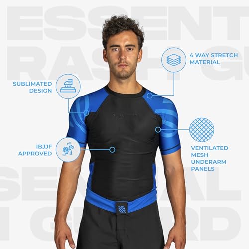 Sanabul Essentials Short Sleeve Compression Shirt for Men | Jiu Jitsu BJJ T Shirt (X-Small, Blue)