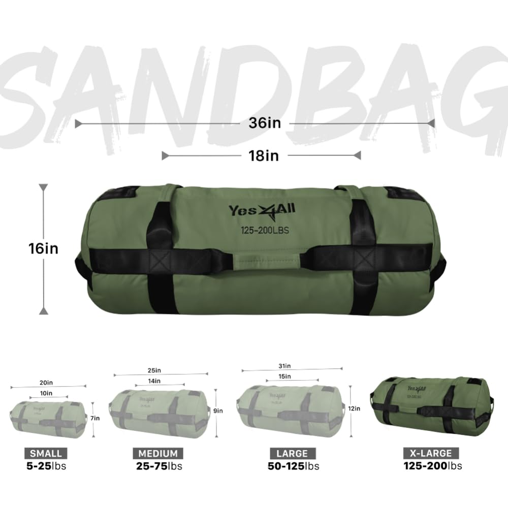 Yes4All Workout Sandbags, Heavy Duty Sandbags for Fitness, Conditioning, MMA & Combat Sports - Army Green - XL