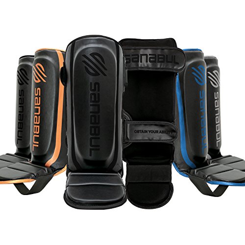 Sanabul Essential Kickboxing Shin Guards with Hook & Loop Straps | Pro-Tested & Versatile Shin Pads for MMA, Muay Thai, and Kickboxing - Tailored for Comfort and Mobility (Black, L/XL)