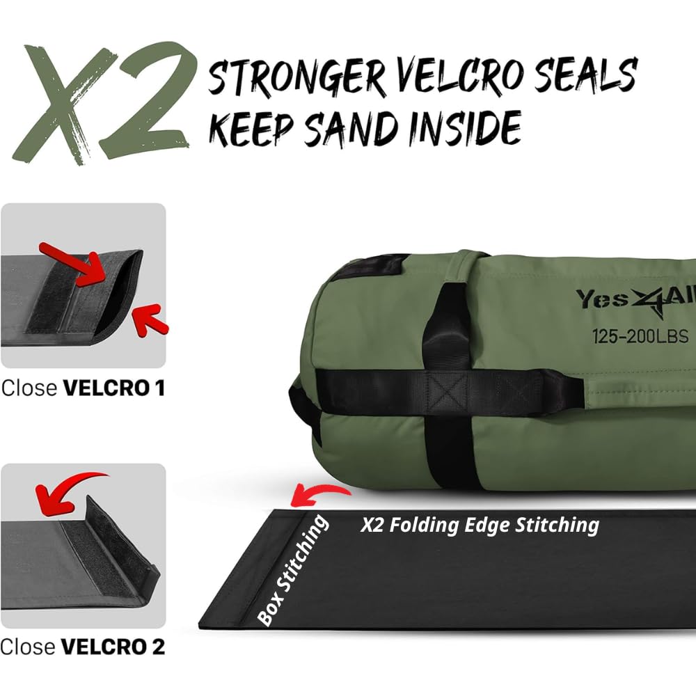Yes4All Workout Sandbags, Heavy Duty Sandbags for Fitness, Conditioning, MMA & Combat Sports - Army Green - XL