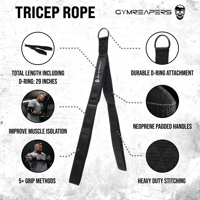 Gymreapers Tricep Rope Cable Attachment (3 Lengths Built in One) Multi-Workout Rope Tricep Pull Down Extension - Perfect for Gym/Home Use