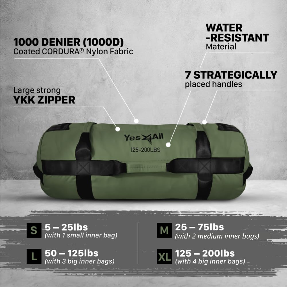 Yes4All Workout Sandbags, Heavy Duty Sandbags for Fitness, Conditioning, MMA & Combat Sports - Army Green - XL