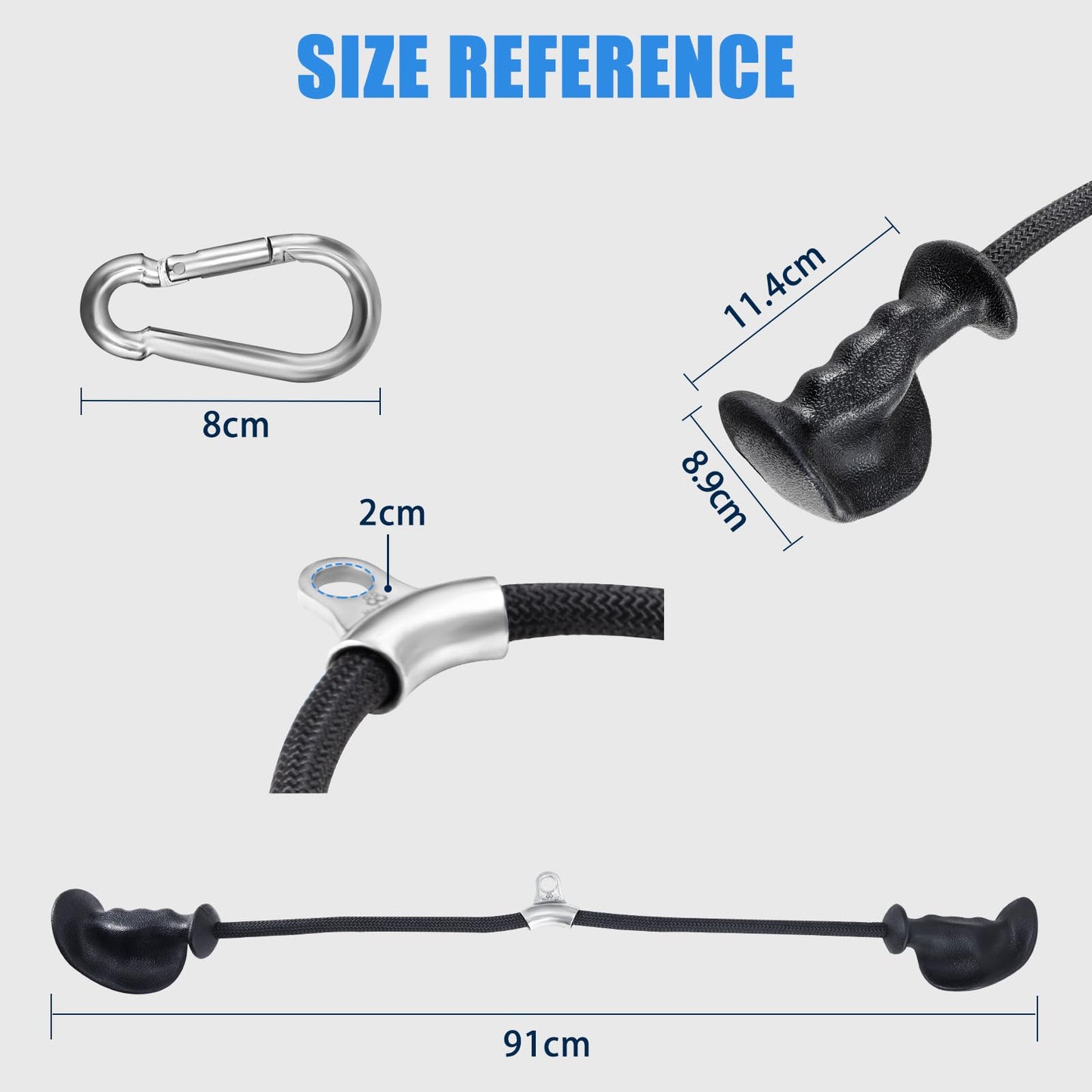 HXD-ERGO Tricep Rope with Ergonomic Handles, 36 Inch Tricep Pull Down Rope for Cable Machine, Pulley System, Triceps Rope Cable Attachment for Gym, Home (Black)
