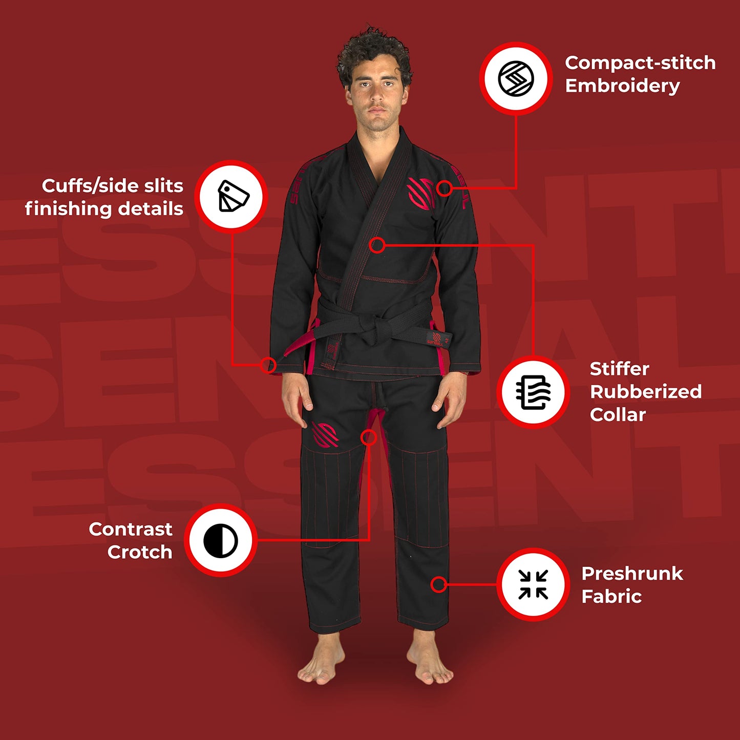 Sanabul Essential BJJ Gi for Men | Brazilian Jiu Jitsu Gi BJJ | Lightweight, Preshrunk Cotton Fabric | IBJJF Approved (Black, A1)