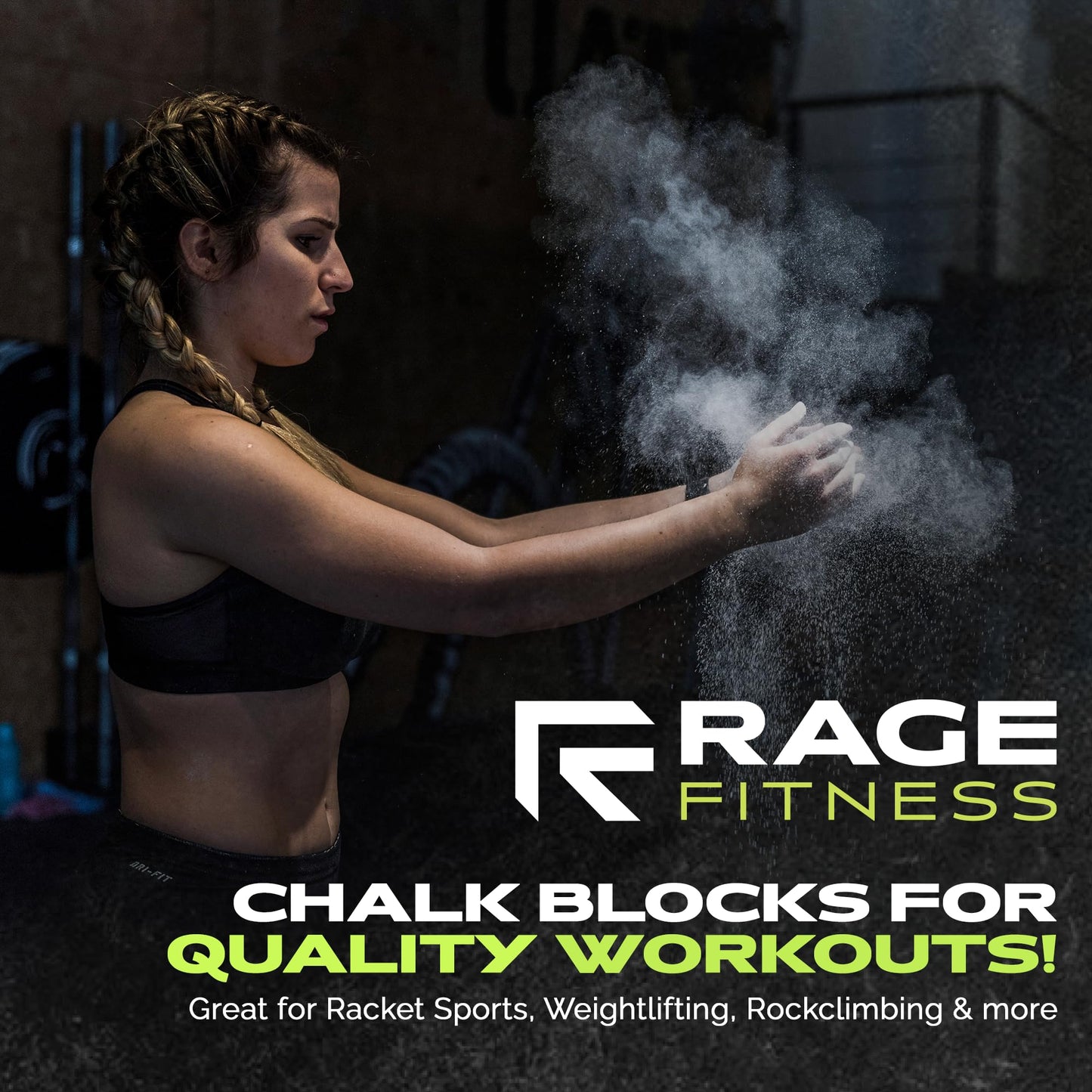 Rage Fitness Gym Chalk Block (2oz), Magnesium Carbonate Athletic Chalk Block for Excellent Grip, Gym Workout Grip Chalk, Weightlifting, Gymnastics, Rock Climbing White
