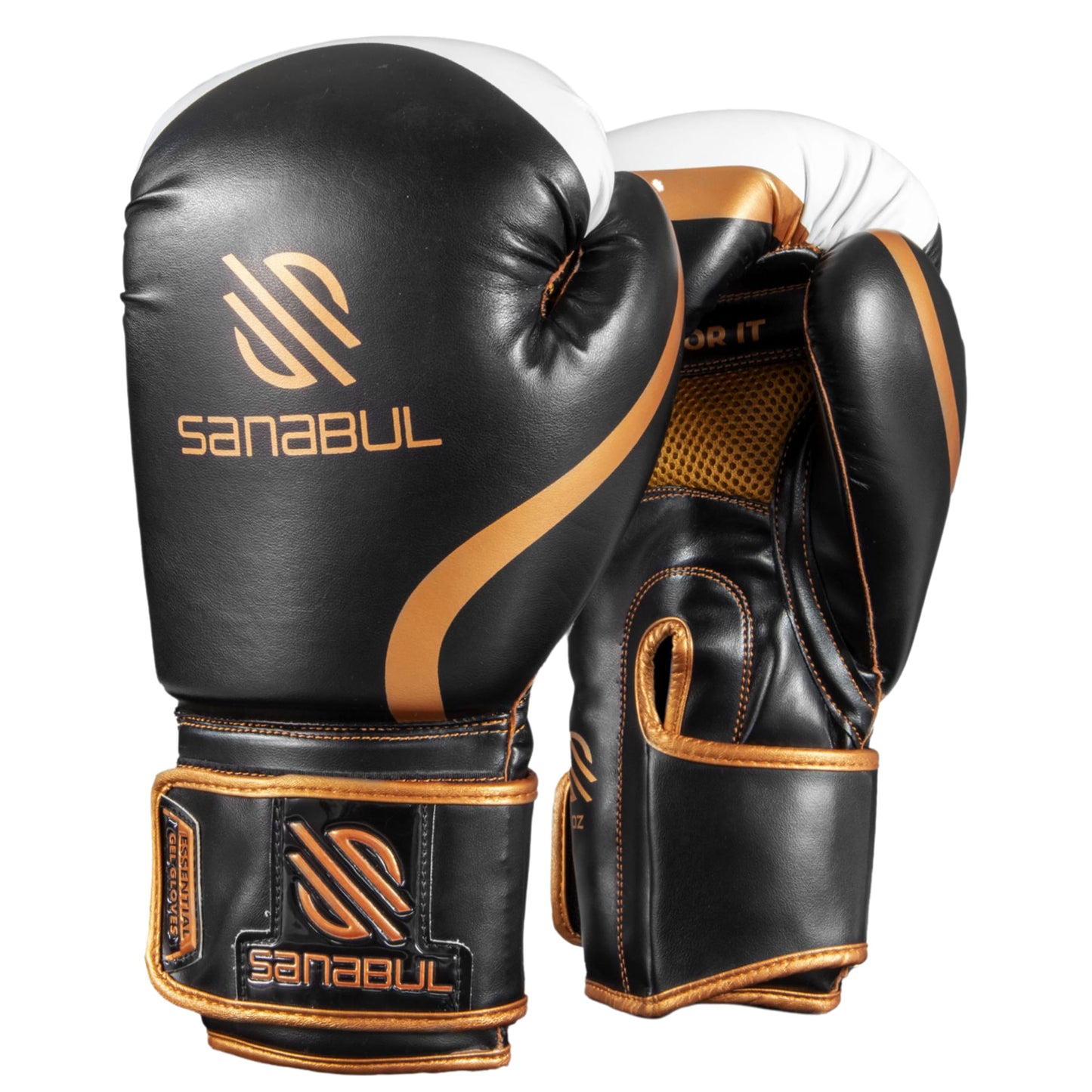 Sanabul Essential Gel Boxing Gloves | Kickboxing Gloves | Punching Bag Gloves For Men and Women, Black/Copper 16 oz