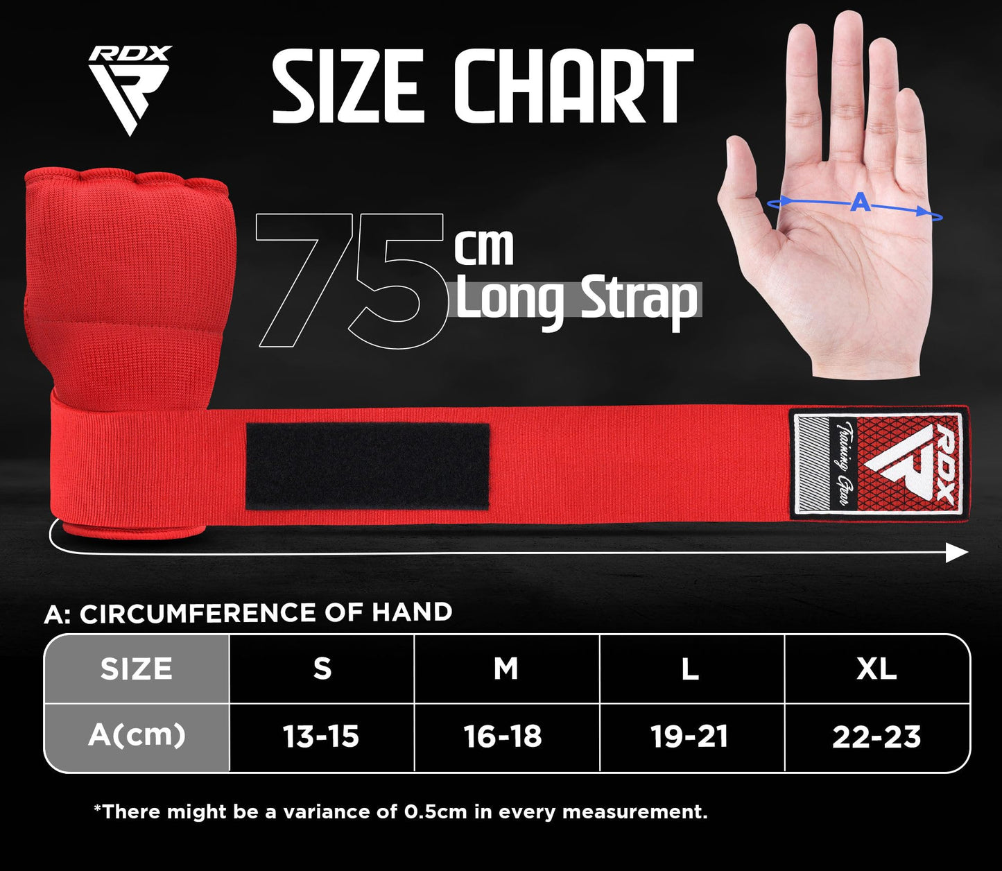 RDX Gel Boxing Hand Wraps Inner Gloves Men Women, Quick 75cm Long Wrist Straps, Elasticated Padded Fist Under Mitts Protection, Muay Thai MMA Kickboxing Martial Arts Punching Training Bandages