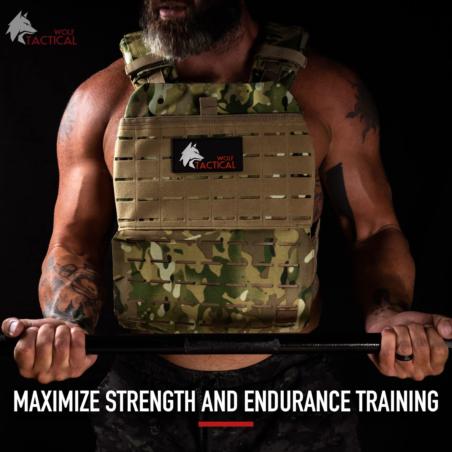 WOLF TACTICAL Adjustable Weighted Vest – WODs, Strength and Endurance Training, Fitness Workouts, Running (MultiCam Black)