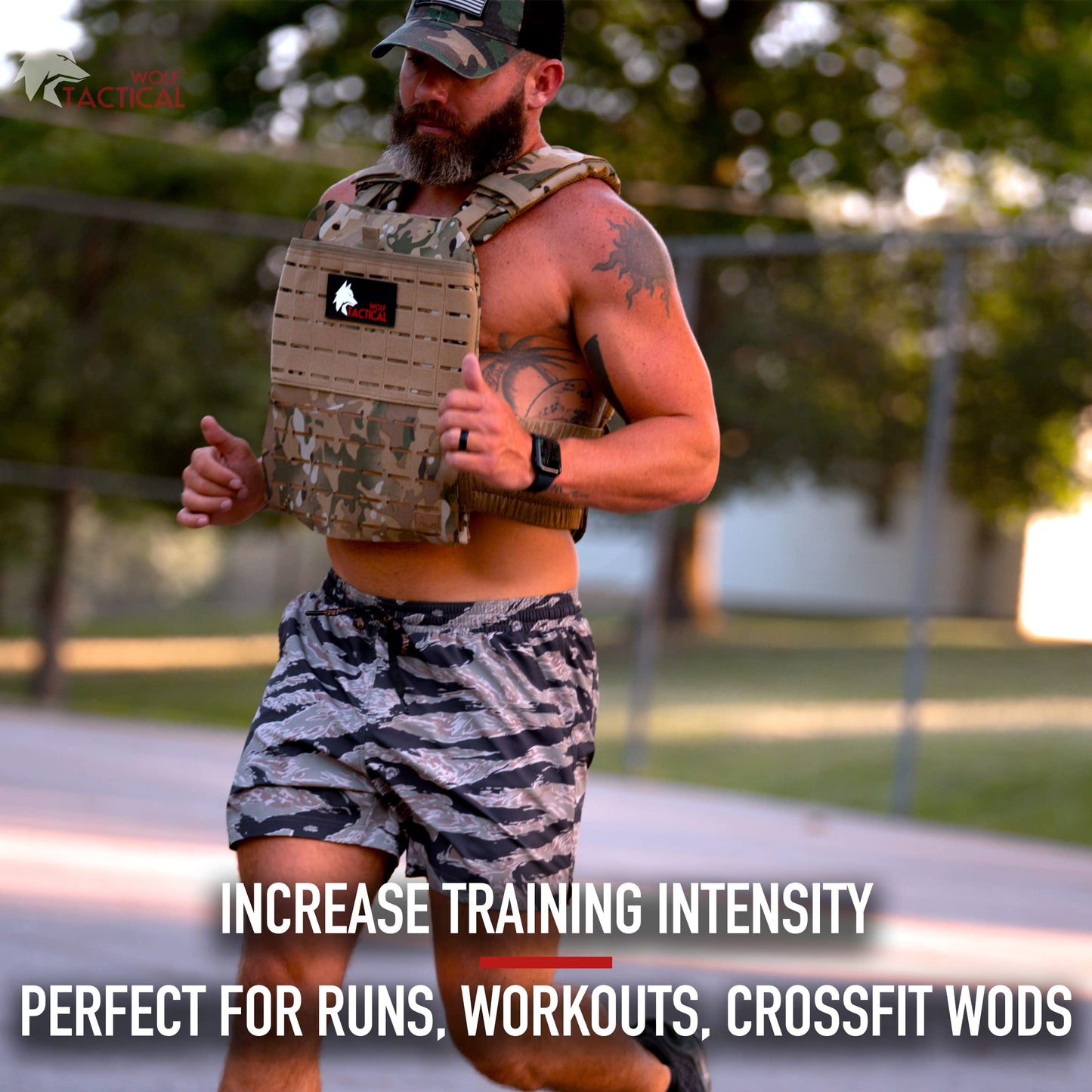 WOLF TACTICAL Adjustable Weighted Vest – WODs, Strength and Endurance Training, Fitness Workouts, Running (MultiCam Black)