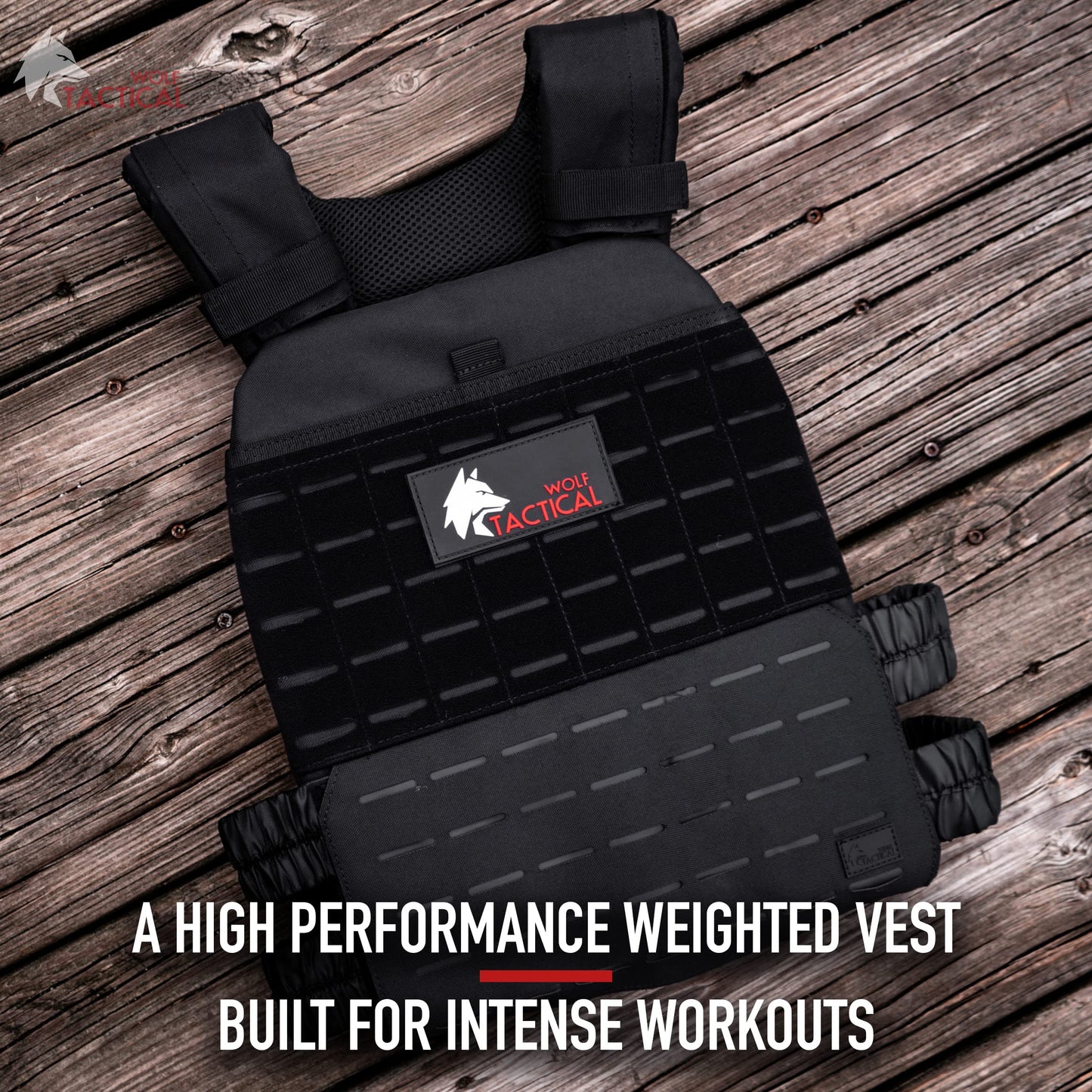 WOLF TACTICAL Adjustable Weighted Vest – WODs, Strength and Endurance Training, Fitness Workouts, Running (MultiCam Black)