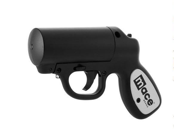Mace Pepper Spray Gun with Strobe LED (Matte Black) — 20’ Powerful Pepper Spray, Leaves UV Dye on Skin, Integrated LED Light Enhances Aim — Mace Self Defense Spray for Women/Men, Made in The USA