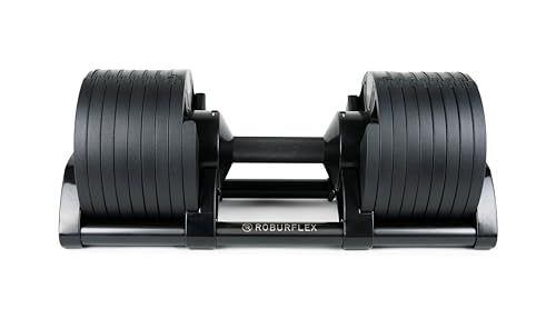 NUOBELL style Adjustable Dumbbell (Single) by ROBURFLEX for Workout Strength Training Fitness Home Gym - Matte Black Color - 80lb
