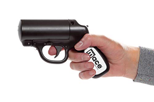 Mace Pepper Spray Gun with Strobe LED (Matte Black) — 20’ Powerful Pepper Spray, Leaves UV Dye on Skin, Integrated LED Light Enhances Aim — Mace Self Defense Spray for Women/Men, Made in The USA