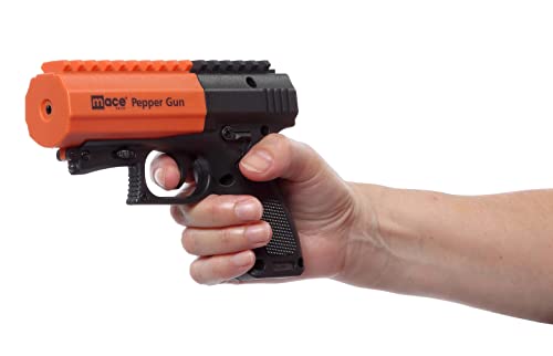 Mace Brand Self Defense Pepper Spray Gun 2.0 – Accurate 20’ Spray, Leaves UV Dye on Skin, Replaceable Cartridge (80406) — for Women/Men, Made in the USA, Black /Orange,1 Pack