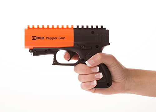 Mace Brand Self Defense Pepper Spray Gun 2.0 – Accurate 20’ Spray, Leaves UV Dye on Skin, Replaceable Cartridge (80406) — for Women/Men, Made in the USA, Black /Orange,1 Pack