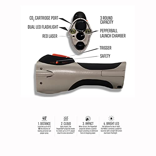PepperBall Mobile Lightweight Personal Defense Launcher Kit, Non-Lethal Protection Pepper Ball for Self Defense Includes Projectiles and Cartridges