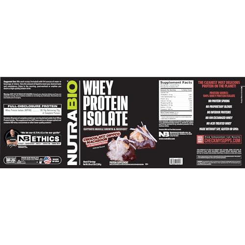 NutraBio Whey Protein Isolate Supplement – 25g of Protein Per Scoop with Complete Amino Acid Profile - Soy and Gluten Free Protein Powder - Zero Fillers and Non-GMO - Chocolate Dipped Macaroon 5lbs