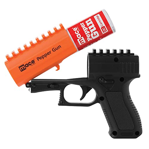 Mace Brand Self Defense Pepper Spray Gun 2.0 – Accurate 20’ Spray, Leaves UV Dye on Skin, Replaceable Cartridge (80406) — for Women/Men, Made in the USA, Black /Orange,1 Pack