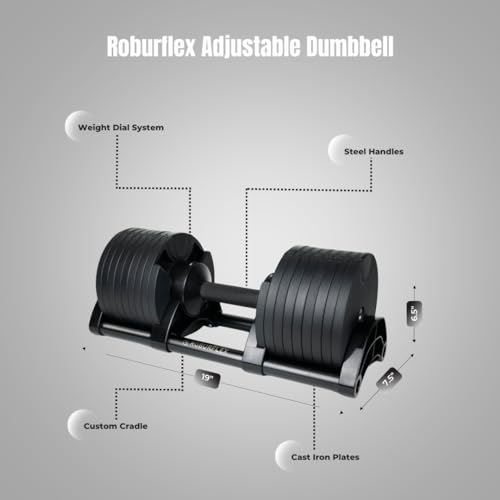 NUOBELL style Adjustable Dumbbell (Single) by ROBURFLEX for Workout Strength Training Fitness Home Gym - Matte Black Color - 80lb