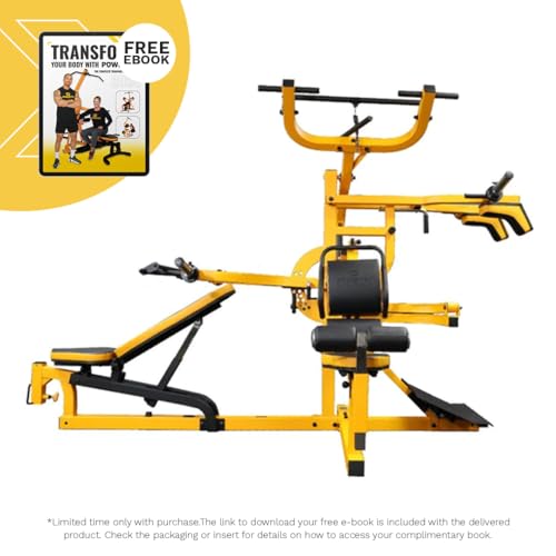 Powertec Fitness Workout Bench Multiystem® for Chest, Arms, Legs, 120.1 x 73.3 x 80.5 Inches, Yellow - Adjustable, Multi-User Weight Machines with Isolateral Arms - Premium at Home Gym Equipment