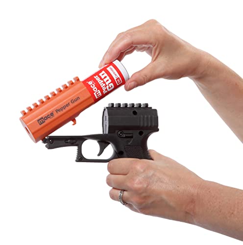 Mace Brand Self Defense Pepper Spray Gun 2.0 – Accurate 20’ Spray, Leaves UV Dye on Skin, Replaceable Cartridge (80406) — for Women/Men, Made in the USA, Black /Orange,1 Pack