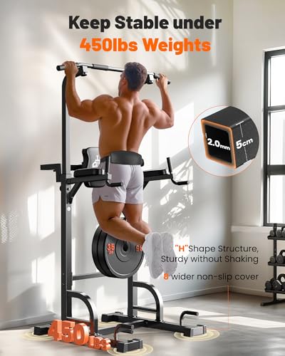 Sportsroyals Power Tower Dip Station Pull Up Bar for Home Gym Strength Training Workout Equipment Newer Version 450LBS.