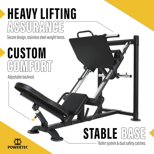 Powertec Fitness Leg Press Machine, 1000 LB Weight Capacity, Black - Professional Exercise Equipment for Home Gym - Heavy Duty Workout Equipment for Full Lower Body Workout