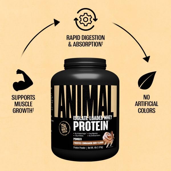 Animal Whey Isolate Protein Powder - Loaded for Pre & Post Workout Muscle Builder and Recovery with Digestive Enzymes for Men & Women - 25g Protein, Great Taste, Low Sugar - Vanilla 2 lbs