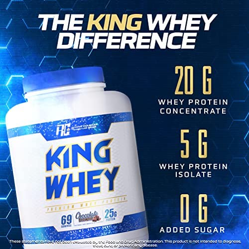 Ronnie Coleman Signature Series Whey Concentrate + Isolate Protein Powder, Pre Workout Shake Mix for Lean Muscle Support, Low Sugar Supplement for Women & Men, Chocolate Brownie Flavor, 5 lbs