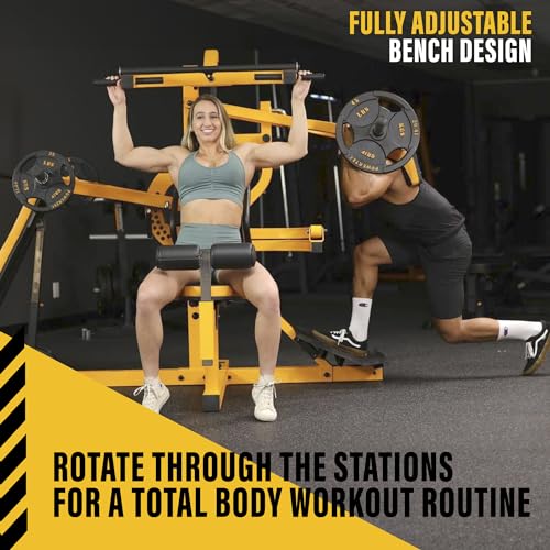 Powertec Fitness Workout Bench Multiystem® for Chest, Arms, Legs, 120.1 x 73.3 x 80.5 Inches, Yellow - Adjustable, Multi-User Weight Machines with Isolateral Arms - Premium at Home Gym Equipment