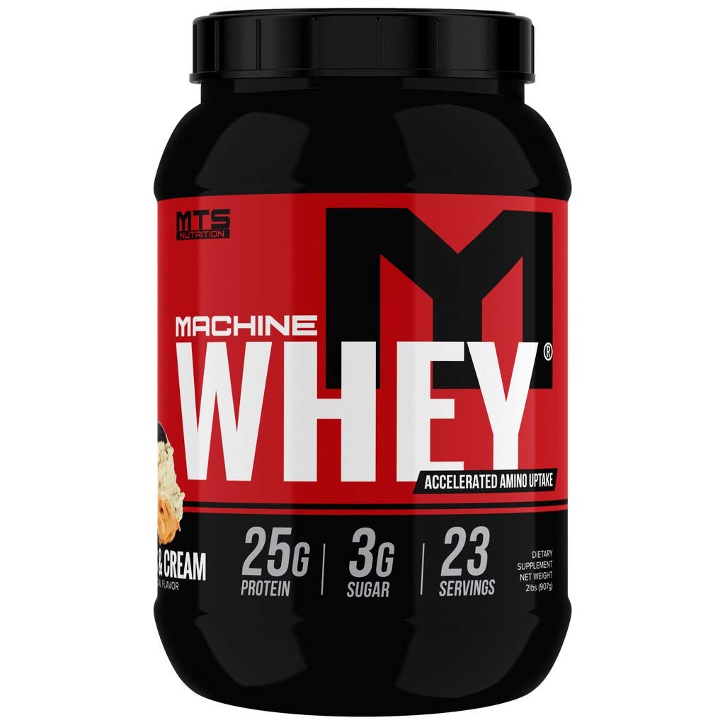 MTS Machine Whey Protein Powder - 2LB Tub, 25+G of Protein Per Serving - (Peanut Butter Cookies & Cream Flavored) - Concentrate & Isolate Whey Protein Blend - NO Amino Spiking