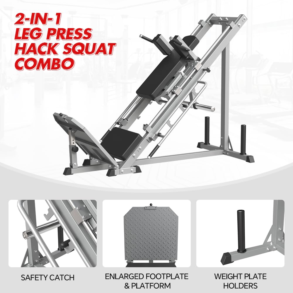 SPART Leg Press Hack Squat Machine, Professional Adjustable Leg Press Machine with Linear Bearing, Hack Squat Machine for Full Lower Body Special Workouts with Weight Storage Posts in Home Gym, Gray