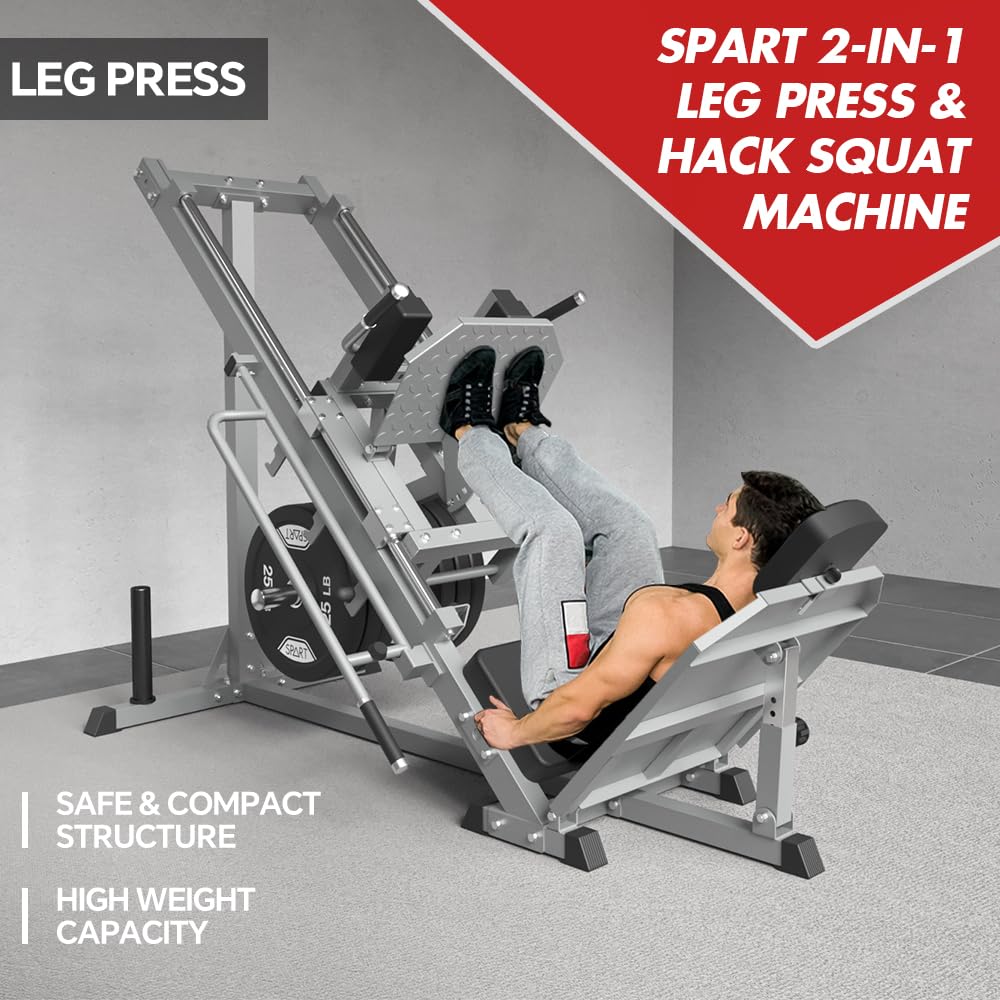 SPART Leg Press Hack Squat Machine, Professional Adjustable Leg Press Machine with Linear Bearing, Hack Squat Machine for Full Lower Body Special Workouts with Weight Storage Posts in Home Gym, Gray