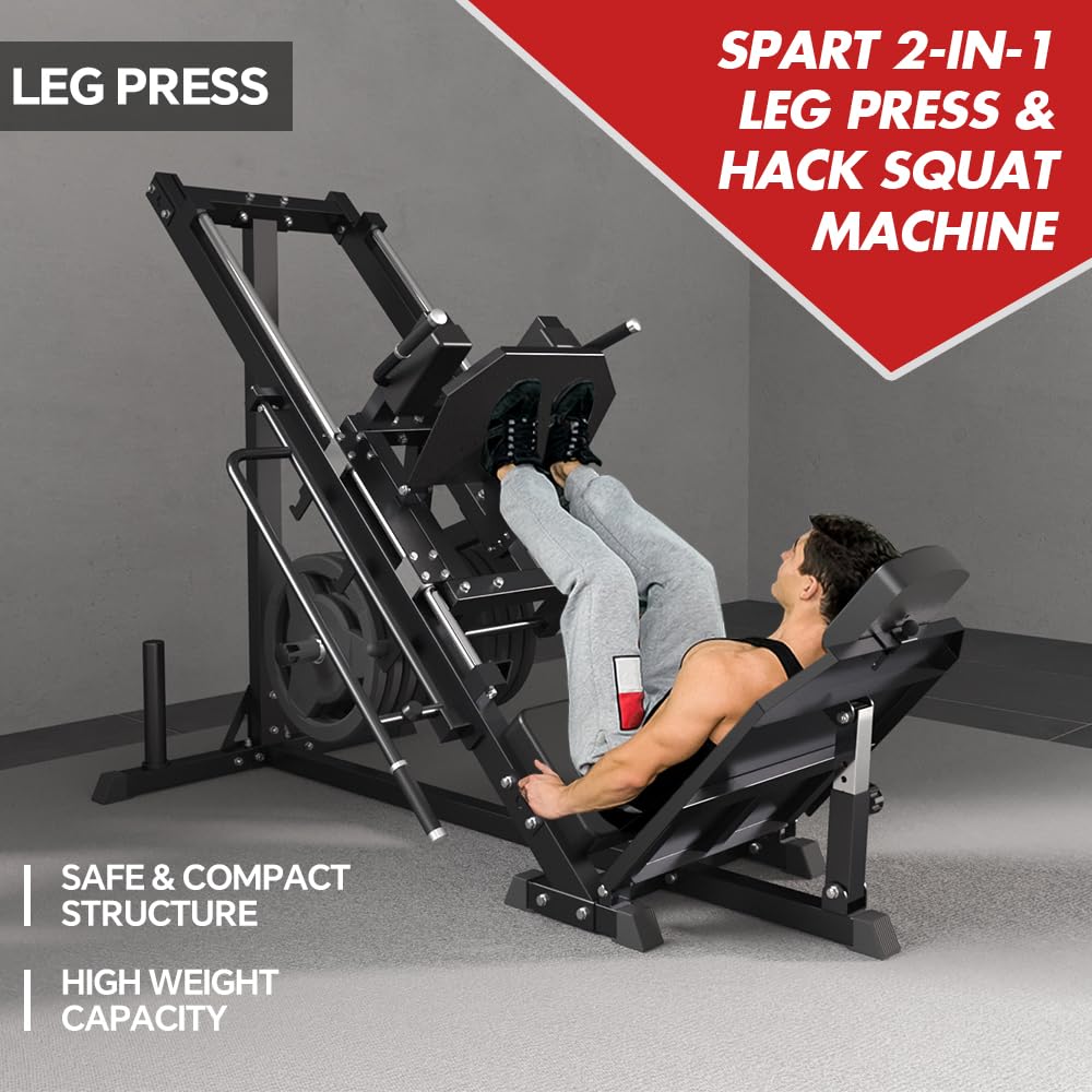SPART Leg Press Hack Squat Machine, Professional Adjustable Leg Press Machine with Linear Bearing, Hack Squat Machine for Full Lower Body Special Workouts with Weight Storage Posts in Home Gym, Black